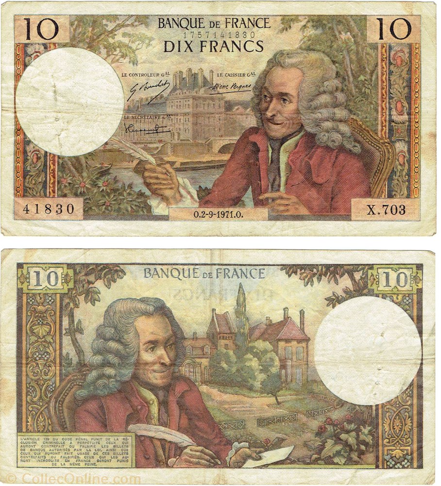 10 francs type 1963 "Voltaire" 3 billets europe france 10 francs type 1963 voltaire