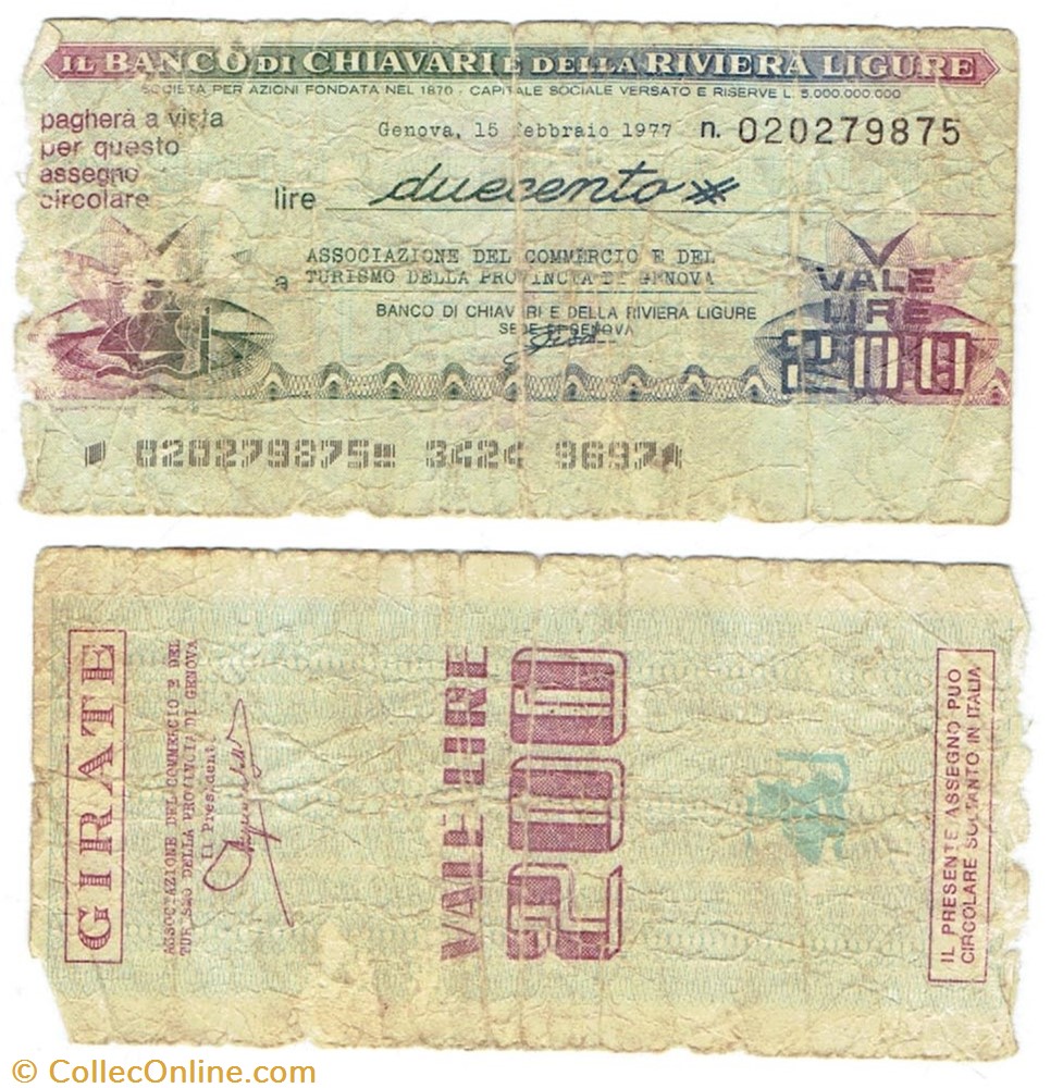 billets europe italie italy banco di chiavari e della riviera ligure 200 l