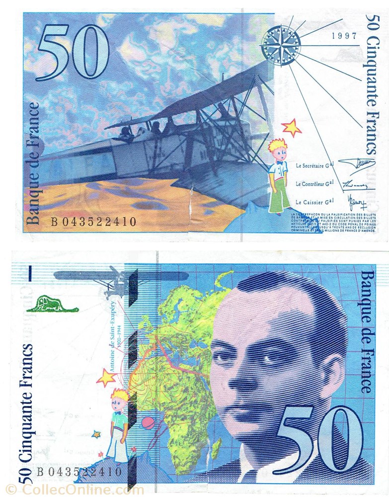 50 francs type 1992 "Saint-Exupéry" billets europe france 50 francs type 1992 saint exupery