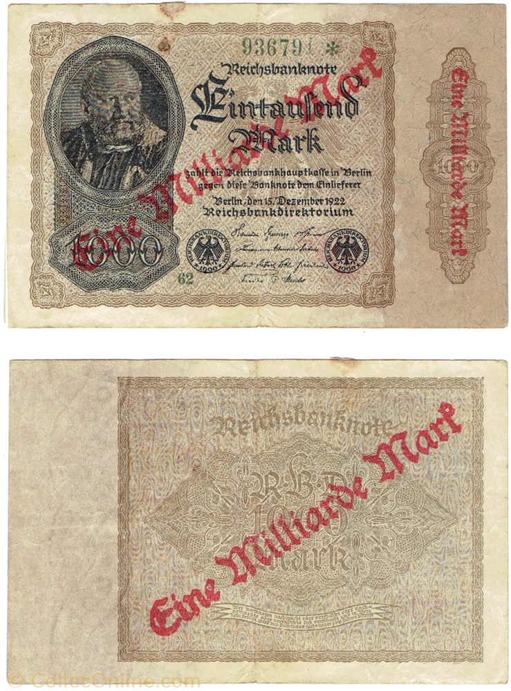 billets europe allemagne 1 milliard mark 1000 mark type 1922