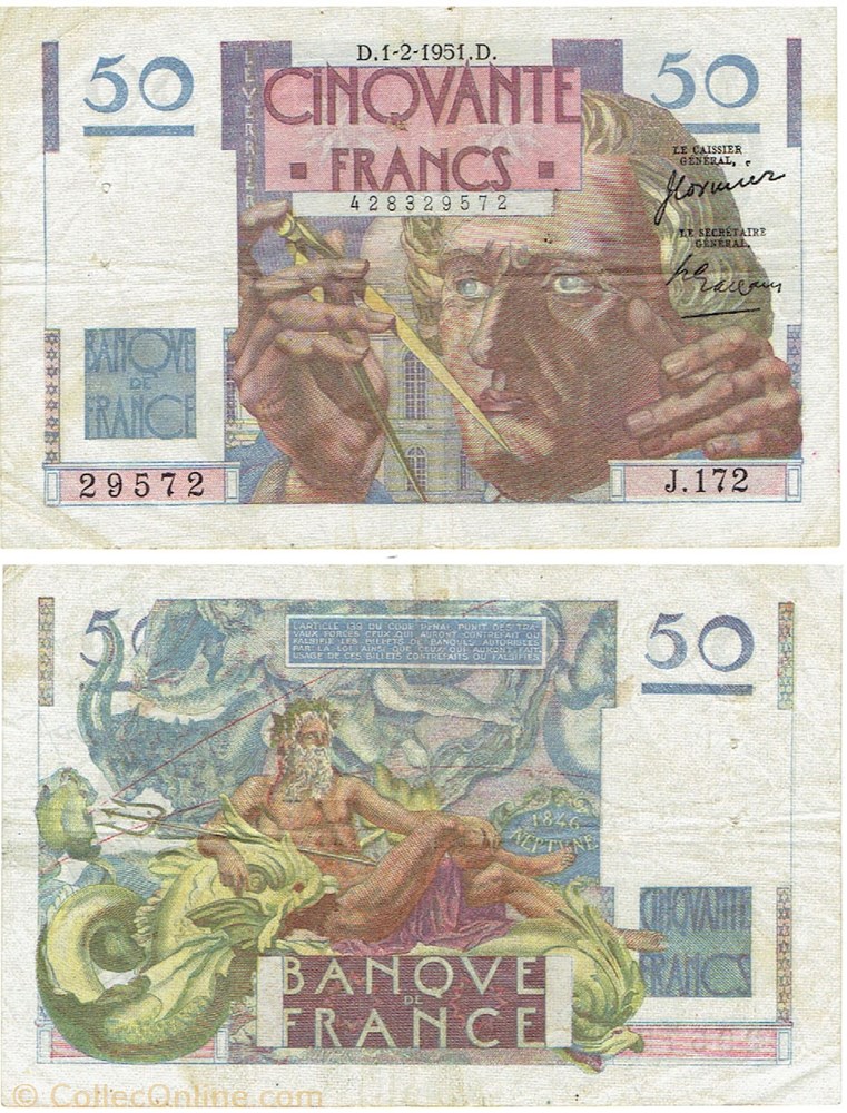 50 francs type 1946 "Le Verrier" billets europe france 50 francs type 1946 le verrier