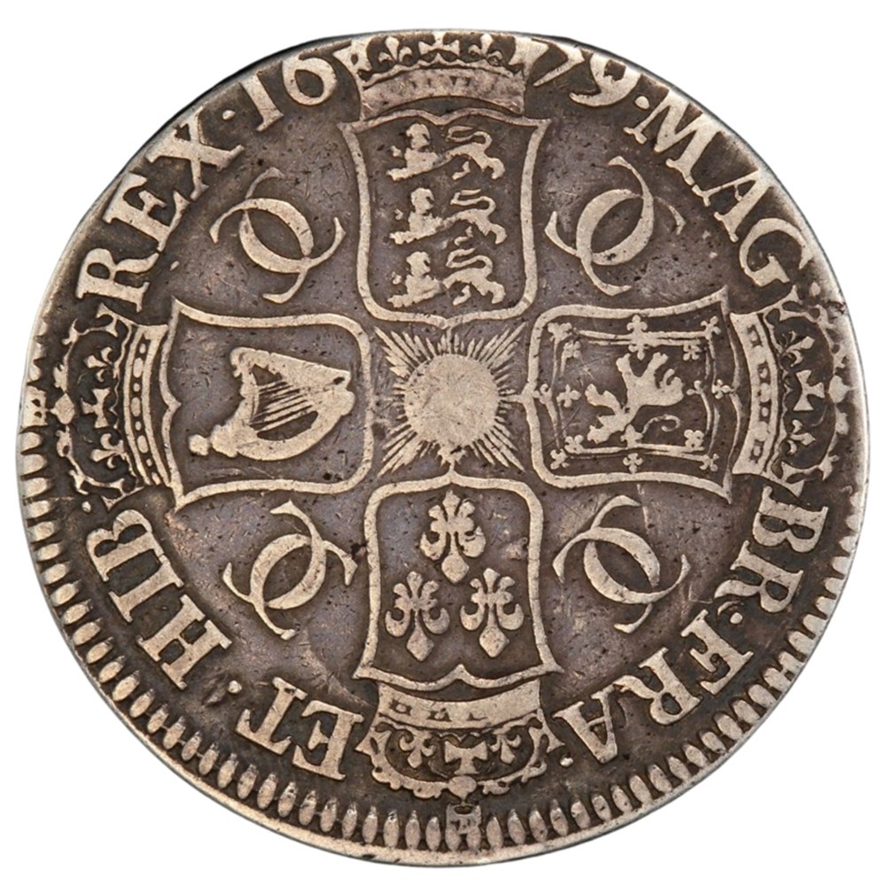 England: 1679 silver crown of Charles II, TRICESIMO PRIMO edge 4 coins european medieval to kingdom england 1679 silver crown of charles ii tricesimo primo edge