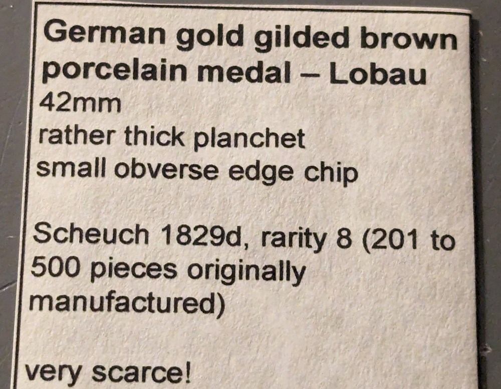coins exonumia tokens weights germany lobau 1921 brown gilt porcelain medal 700th anniversary