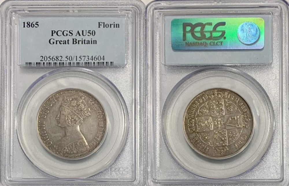 coins world united kingdom great britain 1865 silver florin of queen victoria gothic type die 13