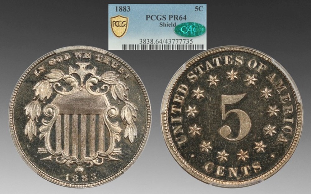 United States: 1883 copper-nickel proof 5-cents, Shield type coins united states 1883 copper nickel proof 5 cents shield type
