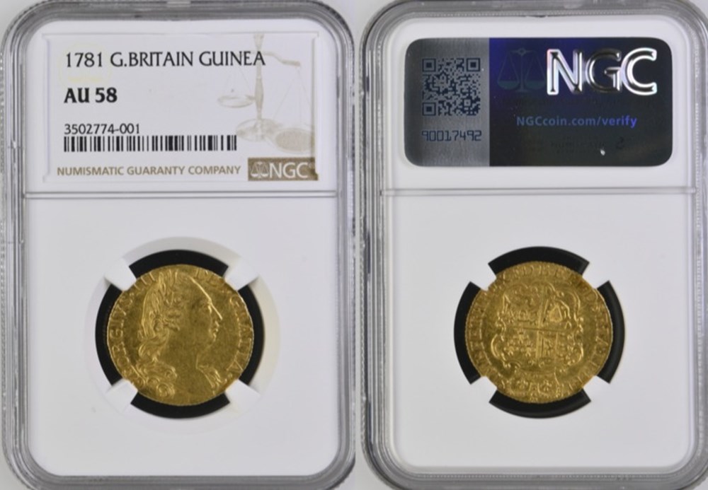 Great Britain: 1781 gold "Rose" type guinea of George III 5 coins world united kingdom great britain 1781 gold rose type guinea of george iii