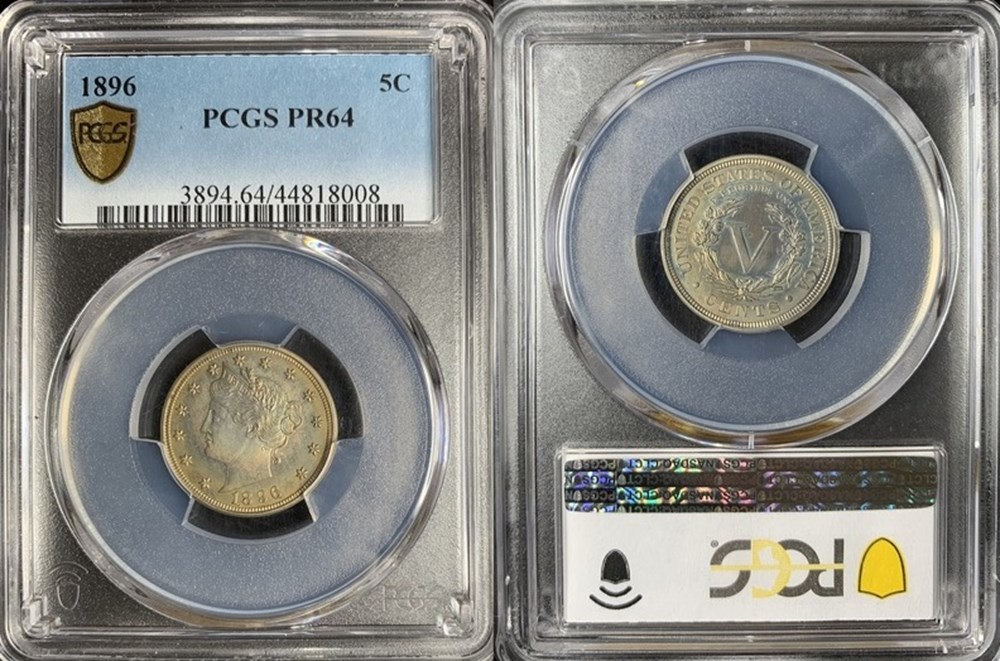 United States: 1896 copper-nickel proof 5-cents, Liberty Head type 5 coins united states 1896 copper nickel proof 5 cents liberty head type