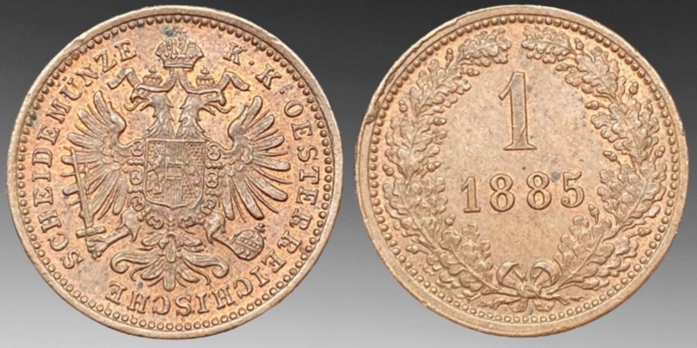Austria: copper kreuzer of Franz Joseph I, 1885 coins world austria copper kreuzer of franz joseph i 1885