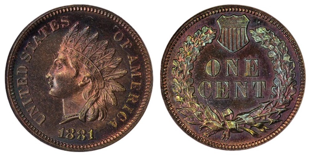United States: 1881 bronze proof Indian Head cent 2 coins world united states 1881 bronze proof indian head cent