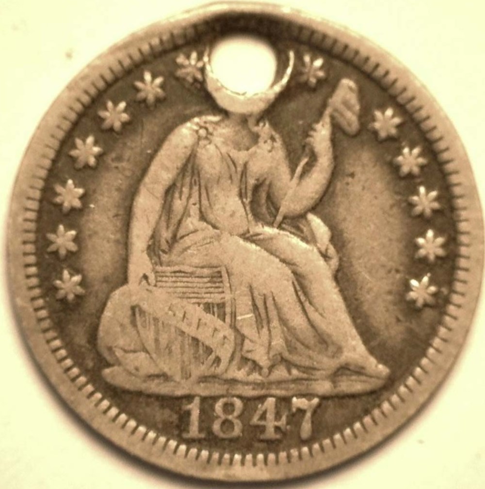 coins world united states usa 1847 seated liberty half dime holed