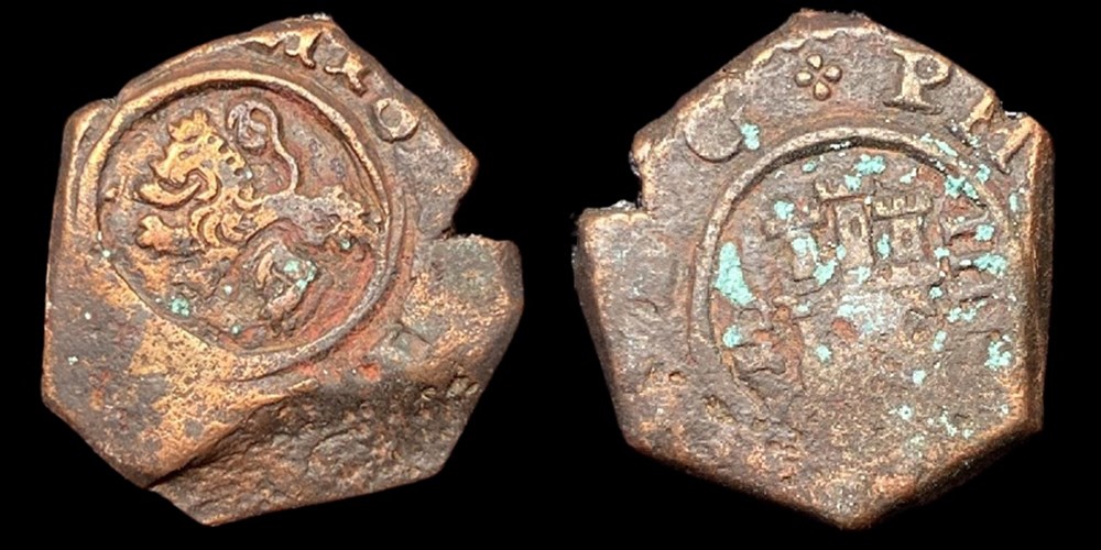 coins european medieval to other spain new world pirate era bronze nummis c 1400 1600 ad sic in inb holder