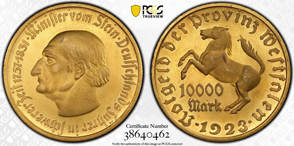 Germany (Westphalia): 1923 gilt bronze hyperinflationary 10,000-mark notgeld token 2 coins exonumia tokens weights germany westphalia 1923 gilt bronze hyperinflationary 10 000 mark notgeld token