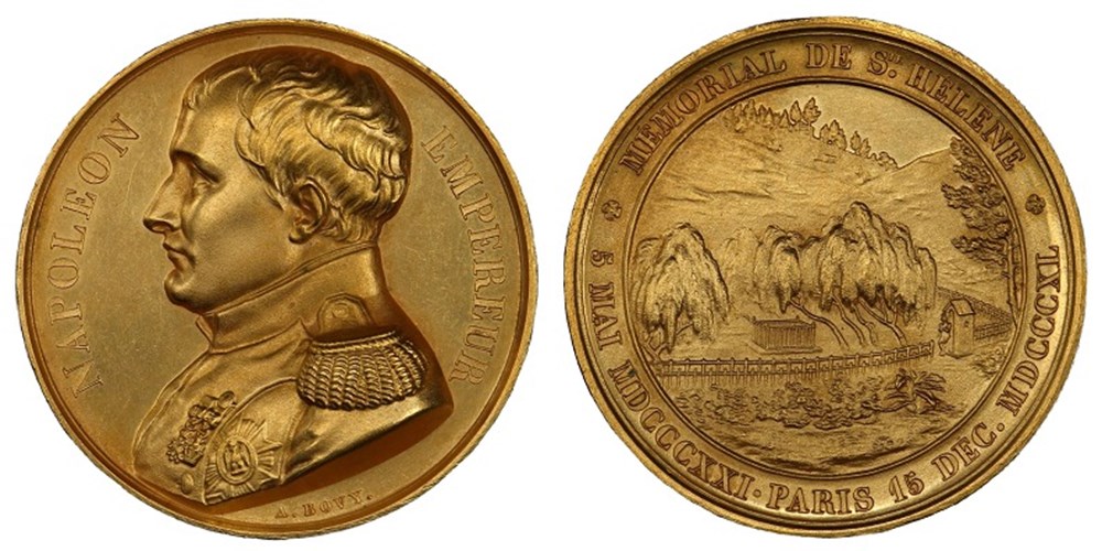 France: 1840 gilt bronze specimen medal by Antoine Bovy, for Napoleon Bonaparte's Paris funeral 4 coins exonumia tokens weights france 1840 gilt bronze specimen medal by antoine bovy for napoleon bonaparte s paris funeral