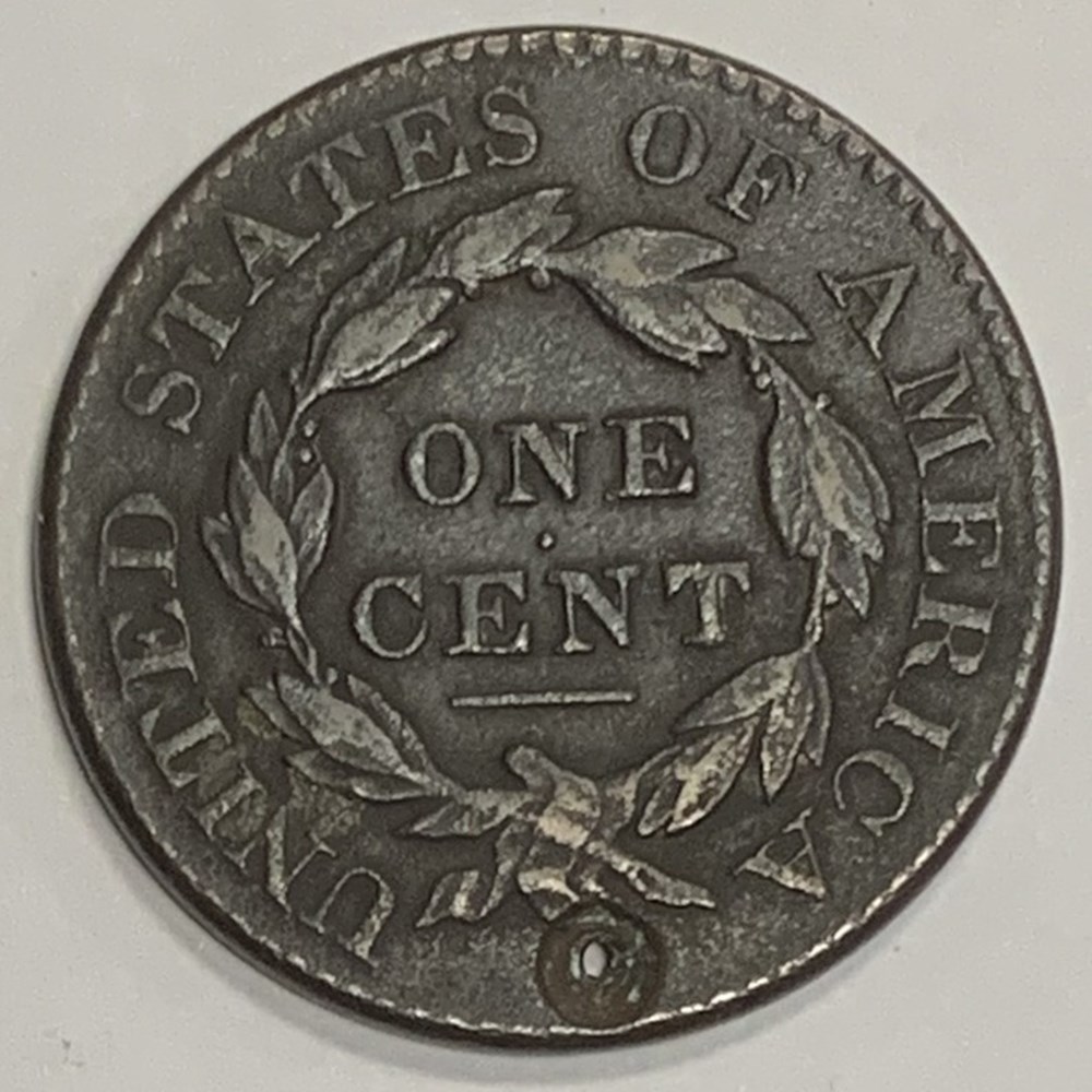 USA: 1827 Coronet large cent, holed - Coins - World - United States