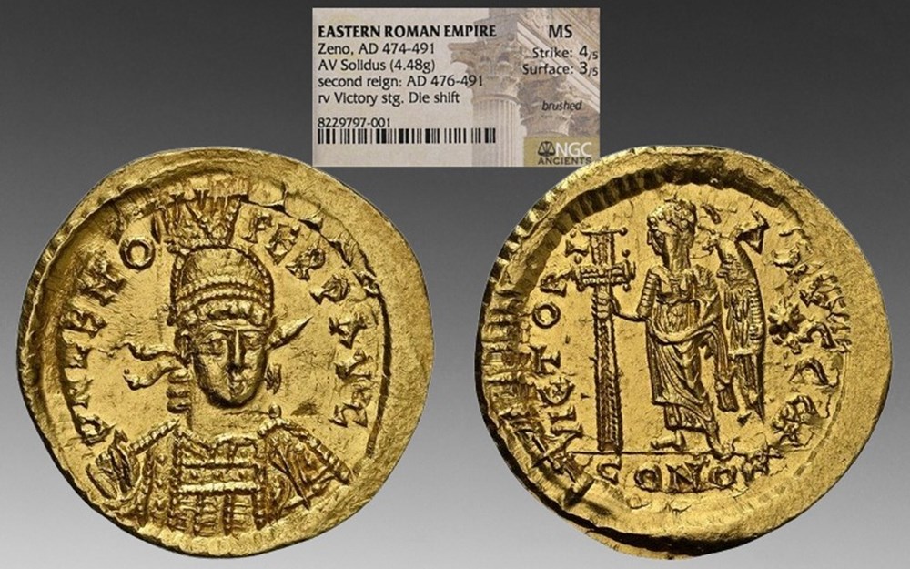 coins ancient to romans imperial and republican eastern roman empire ca 476 491 ad gold solidus of zeno constantinople mint
