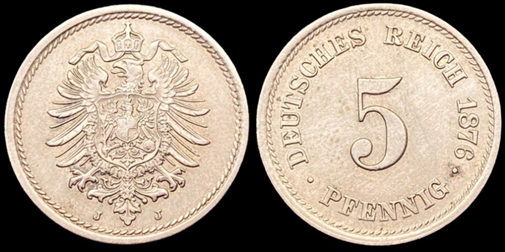 coins world germany imperial copper nickel 5 pfennig of wilhelm i 1876 j hamburg mint