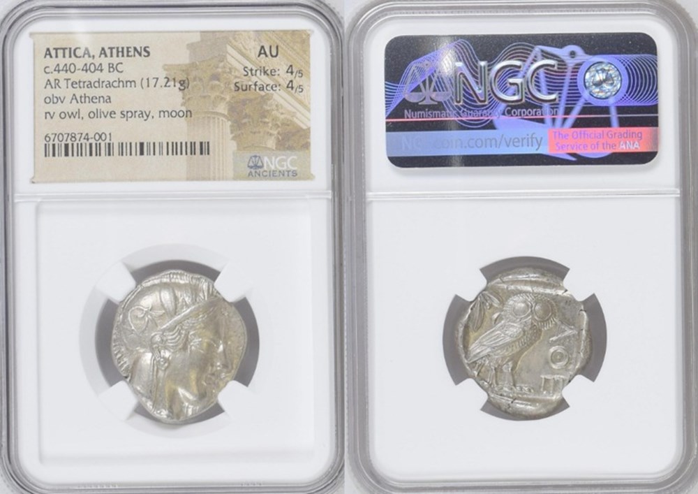 Greece (Attica): ca. 440-404 BC silver "Owl" tetradrachm of Athens 5 coins ancient to greek greece attica ca 440 404 bc silver owl tetradrachm of athens
