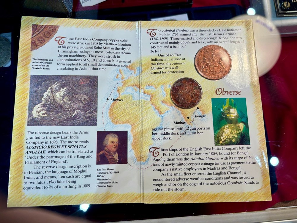 world 2 coins india madras presidency 1808 copper 10 and 20 cash coins admiral gardner shipwreck