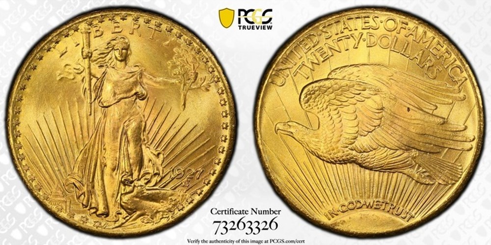 United States: 1927 gold Saint-Gaudens double eagle ($20.00) 2 coins world united states 1927 gold saint gaudens double eagle 20 00