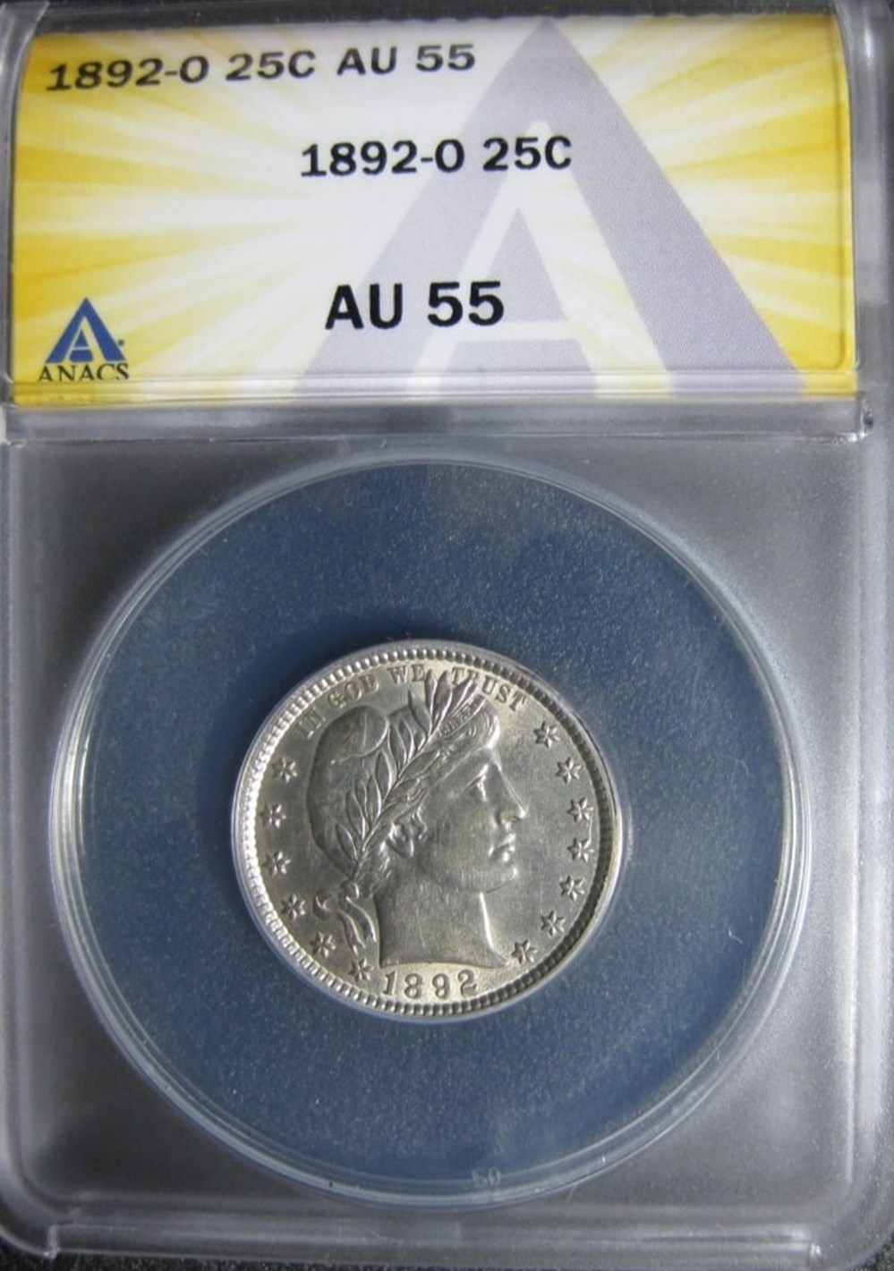 coins world united states 1892 o silver barber quarter anacs au55