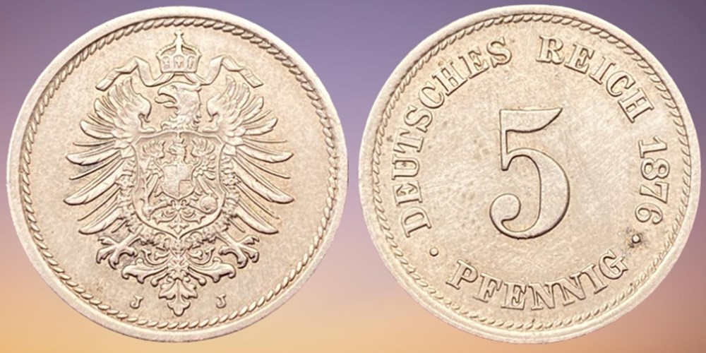 coins world germany imperial copper nickel 5 pfennig of wilhelm i 1876 j hamburg mint