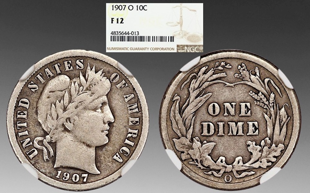 coins world united states silver barber dime 1907 o