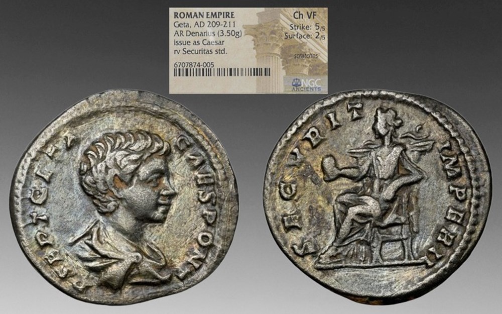 Roman Empire: ca. 209-211 AD silver denarius of Geta coins ancient to romans imperial and republican roman empire ca 209 211 ad silver denarius of geta