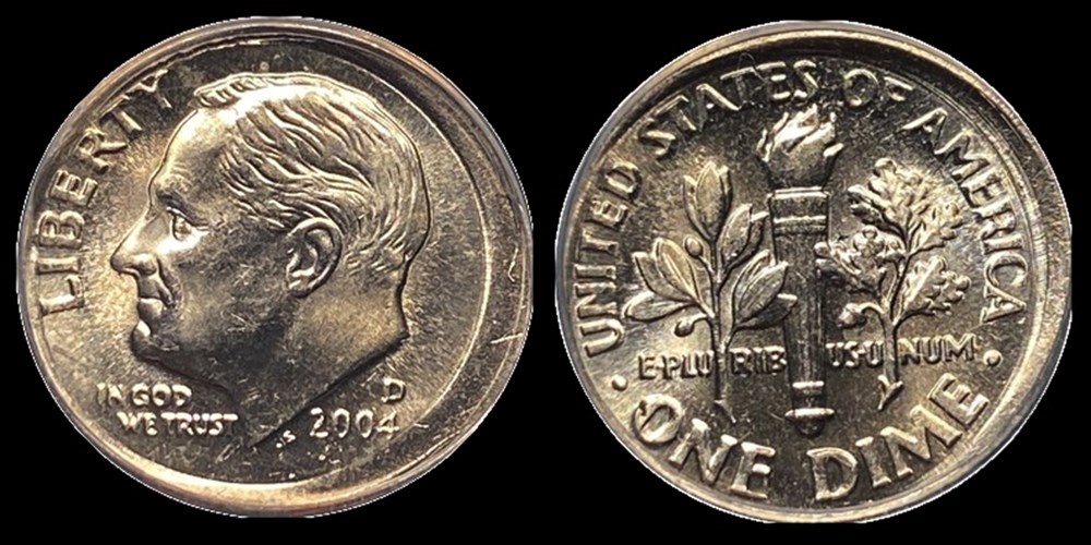 United States: copper-nickel clad Roosevelt dime, 2004-D,