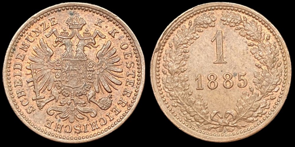Austria: copper kreuzer of Franz Joseph I, 1885 2 coins world austria copper kreuzer of franz joseph i 1885
