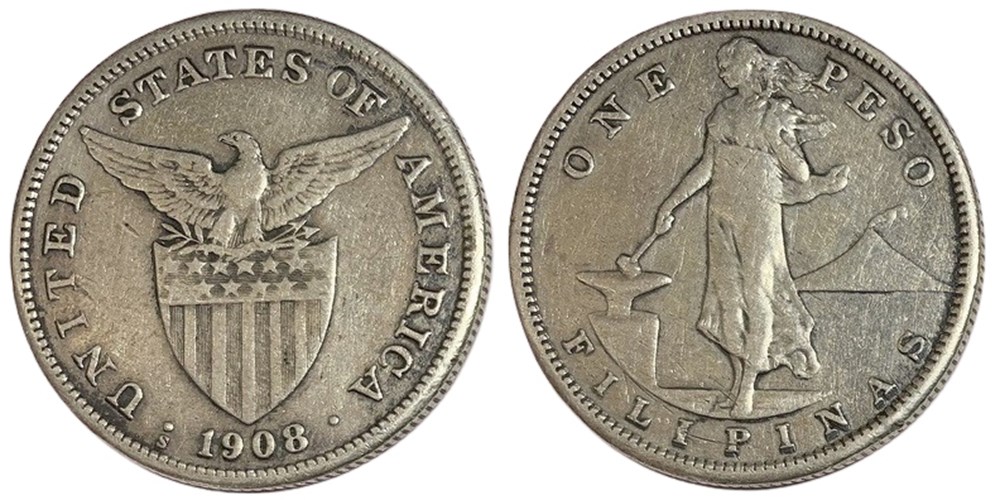 Philippines (US Administration): silver peso, 1908-S 3 coins world philippines us administration silver peso 1908 s