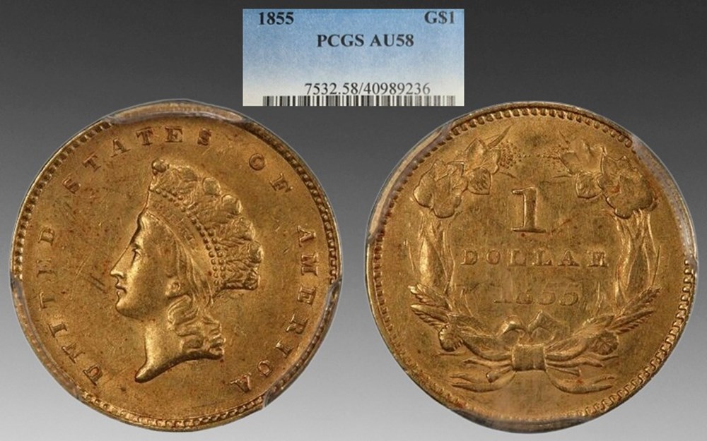 United States: 1855 gold dollar, Type 2, Small Indian Head coins world united states 1855 gold dollar type 2 small indian head