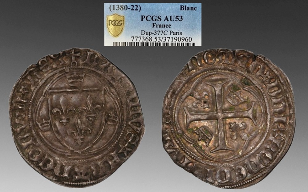 France: silver blanc of Charles VI ("The Mad"), ca. 1380-1422, Paris mint coins european medieval to royal france silver blanc of charles vi the mad ca 1380 1422 paris mint