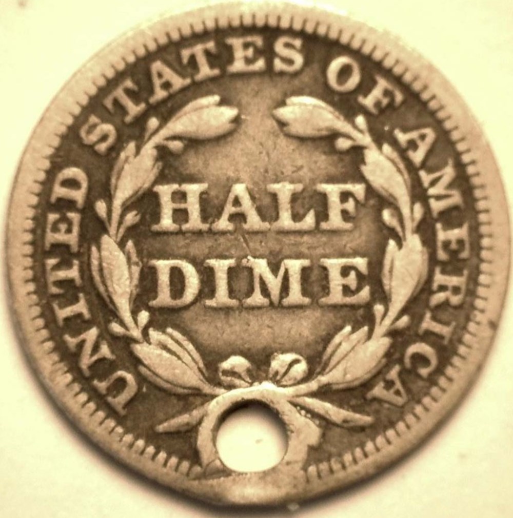 coins world united states usa 1847 seated liberty half dime holed