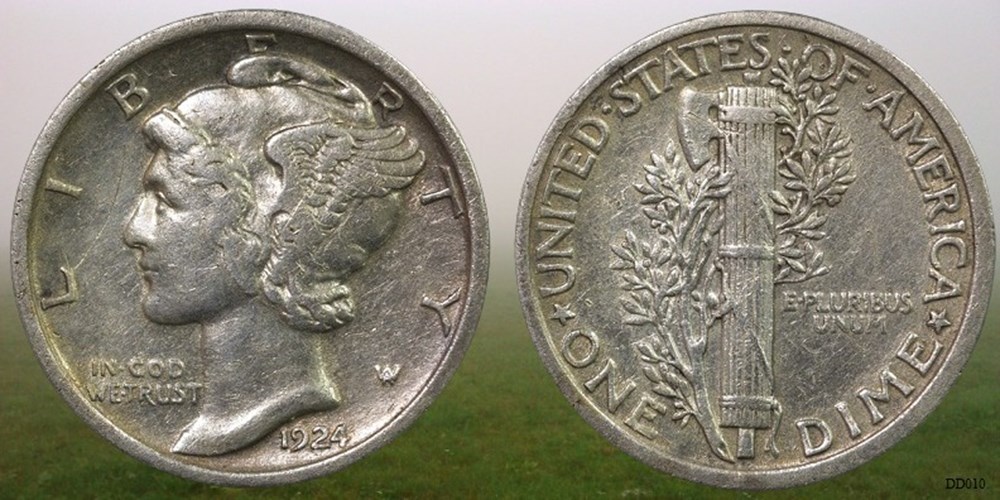 (DD010) USA: 1924 silver Mercury dime coins world united states dd010 usa 1924 silver mercury dime