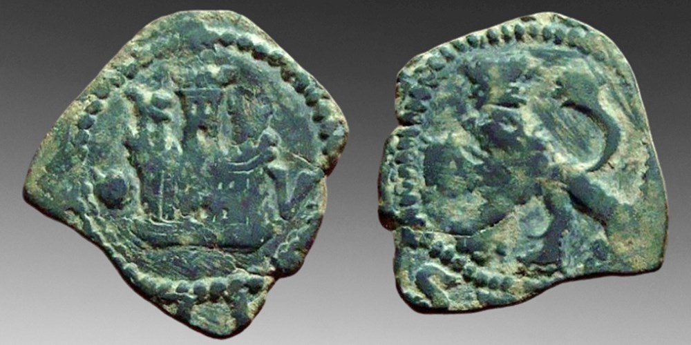 Spain: copper 2-maravedis of Ferdinand V of Aragon & Isabella I of Castile, ca. 1474-1504 coins european medieval to other spain copper 2 maravedis of ferdinand v of aragon isabella i of castile ca 1474 1504