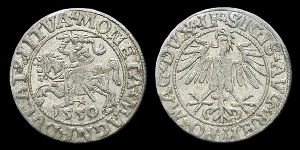 Lithuania: 1550 silver half-grosz of Sigismund II Augustus of Poland, Vilnius mint 2 coins european medieval to other lithuania 1550 silver half grosz of sigismund ii augustus of poland vilnius mint