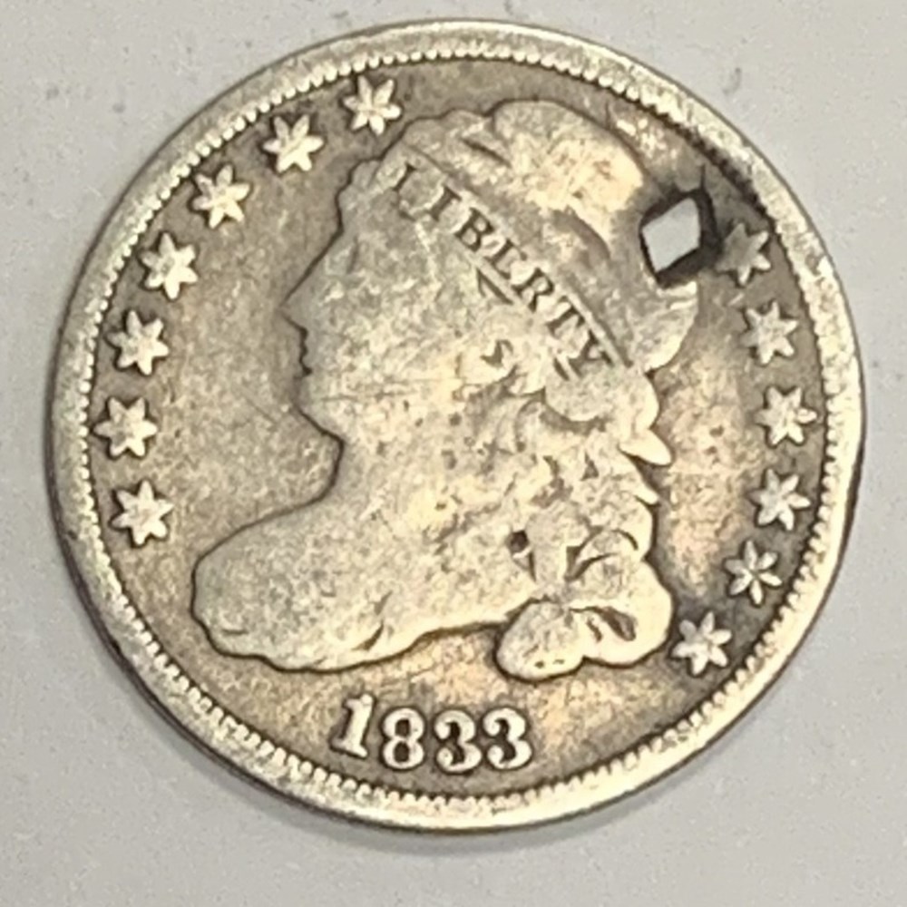 USA: 1833 Capped Bust dime, holed coins world united states usa 1833 capped bust dime holed