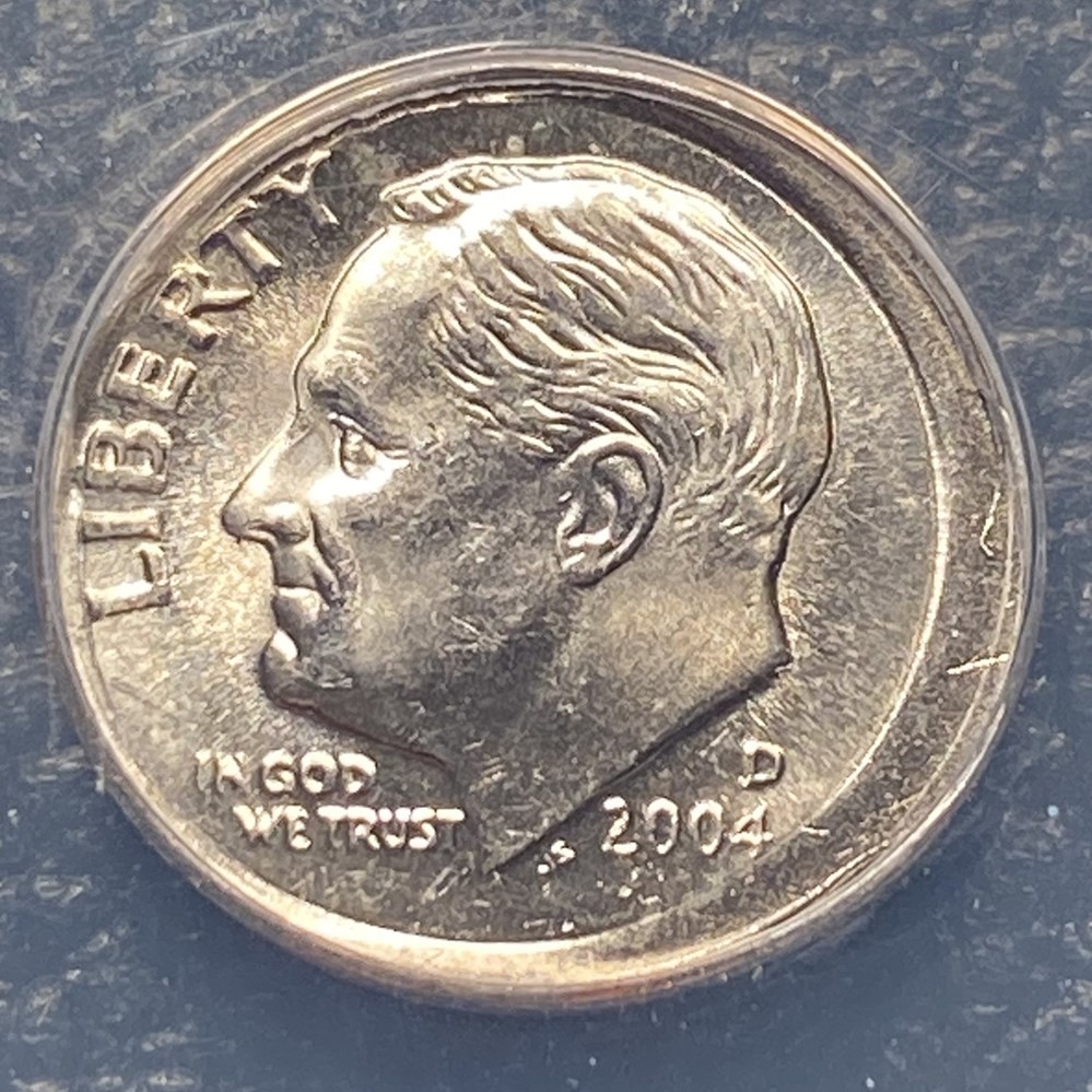 United States: copper-nickel clad Roosevelt dime, 2004-D,