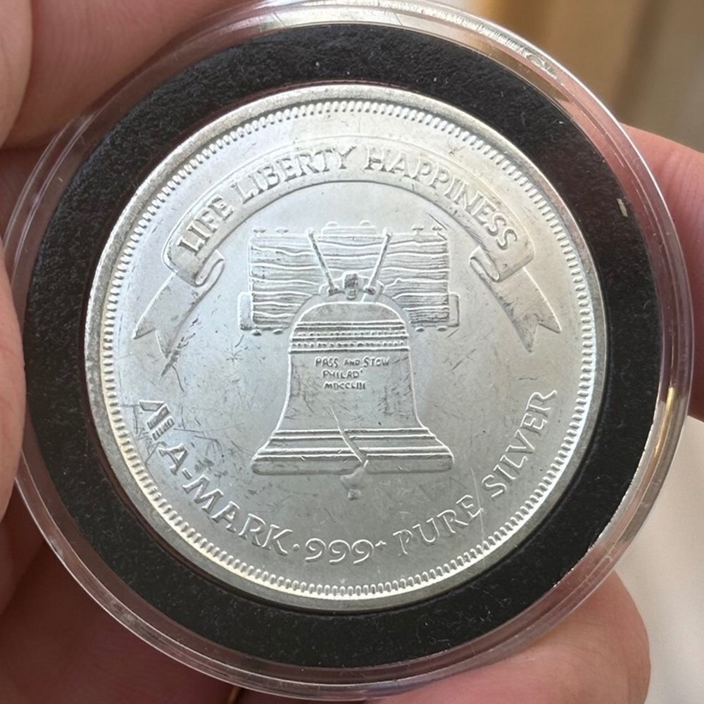 coins ingots bullion ingot united states private mint a mark ca 1989 liberty bell silver round 1 ounce 999 fine