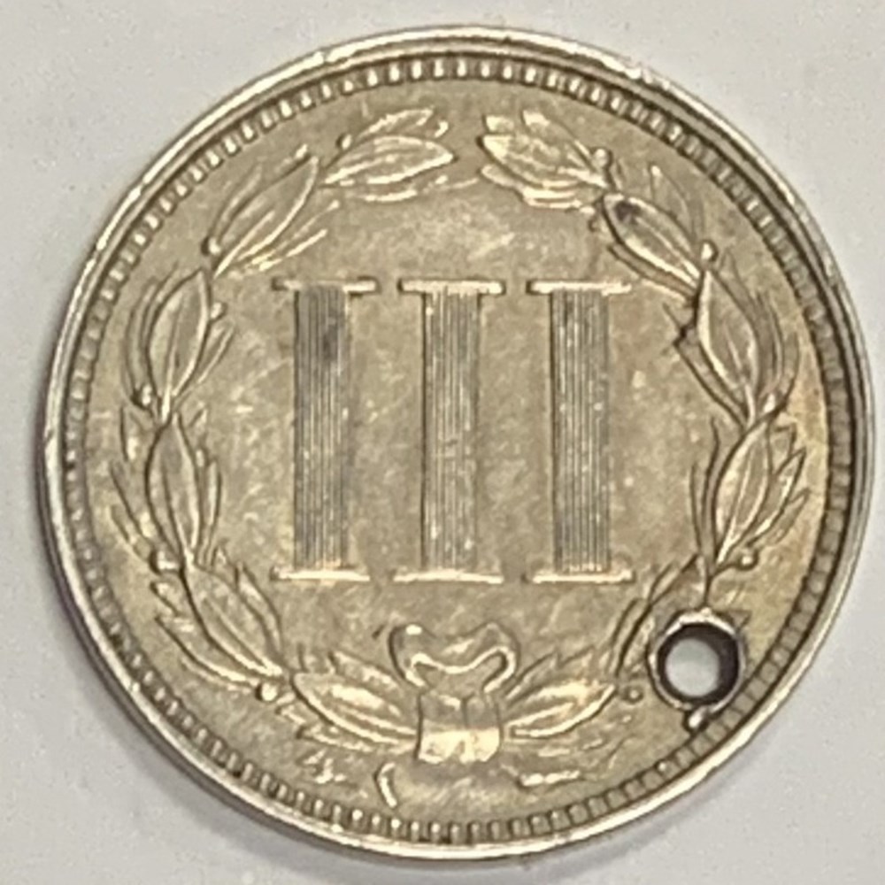 coins world united states usa 1866 nickel 3 cent piece holed