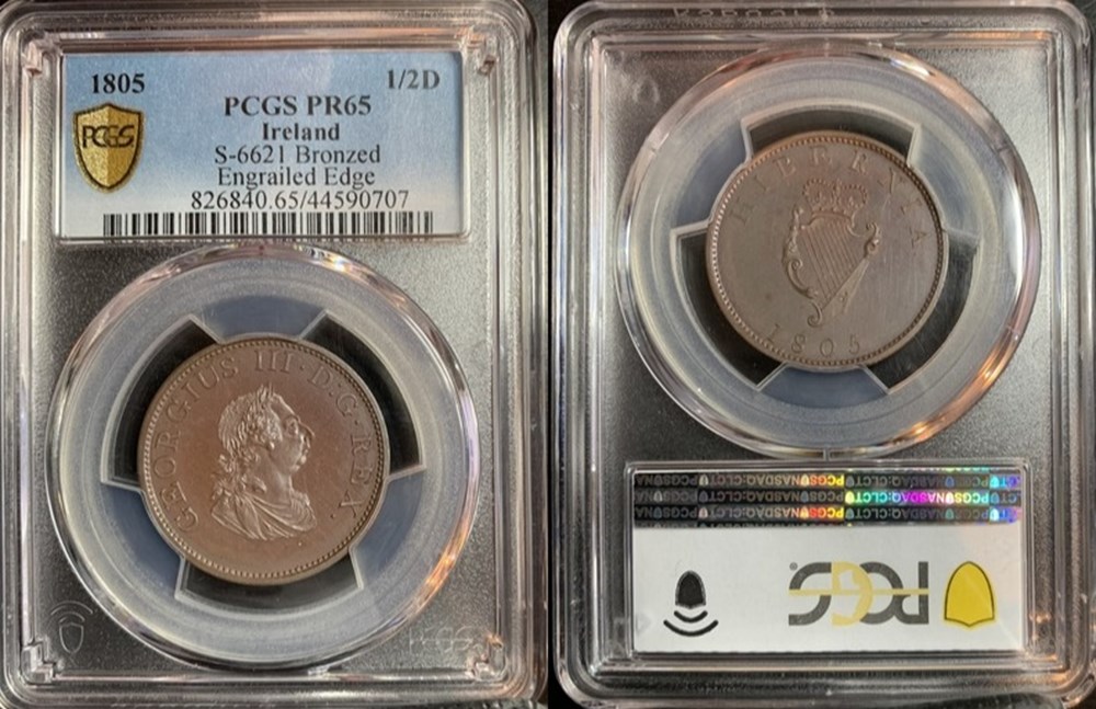 Ireland: 1805 bronzed copper proof halfpenny of George III, Soho Mint 5 coins world ireland 1805 bronzed copper proof halfpenny of george iii soho mint