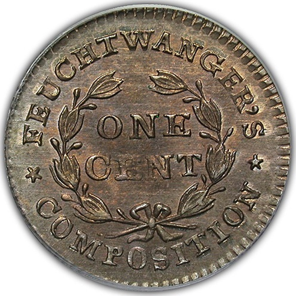 United States (New York): 1837 nickel silver private pattern cent, Feuchtwanger's Composition 3 coins exonumia tokens weights united states new york 1837 nickel silver private pattern cent feuchtwanger s composition