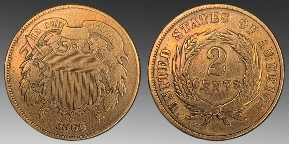 coins world united states bronze 2 cent piece 1865