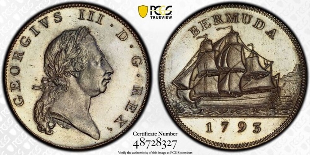 Bermuda: 1793 proof copper penny of George III 2 coins world bermuda 1793 proof copper penny of george iii