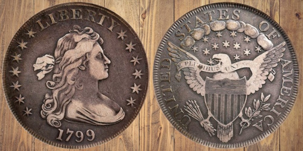 United States: 1799 silver Draped Bust dollar 2 coins world united states 1799 silver draped bust dollar