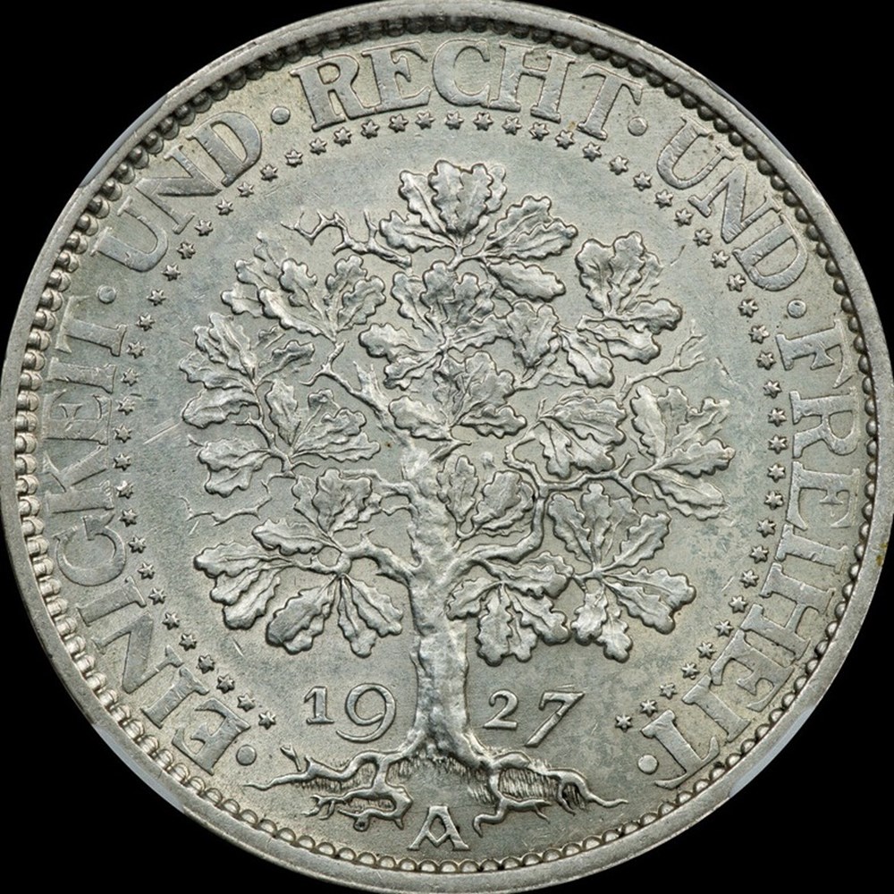 Germany (Weimar Republic), 1927-A silver 5 marks, Oak Tree type 3 coins world germany weimar republic 1927 a silver 5 marks oak tree type