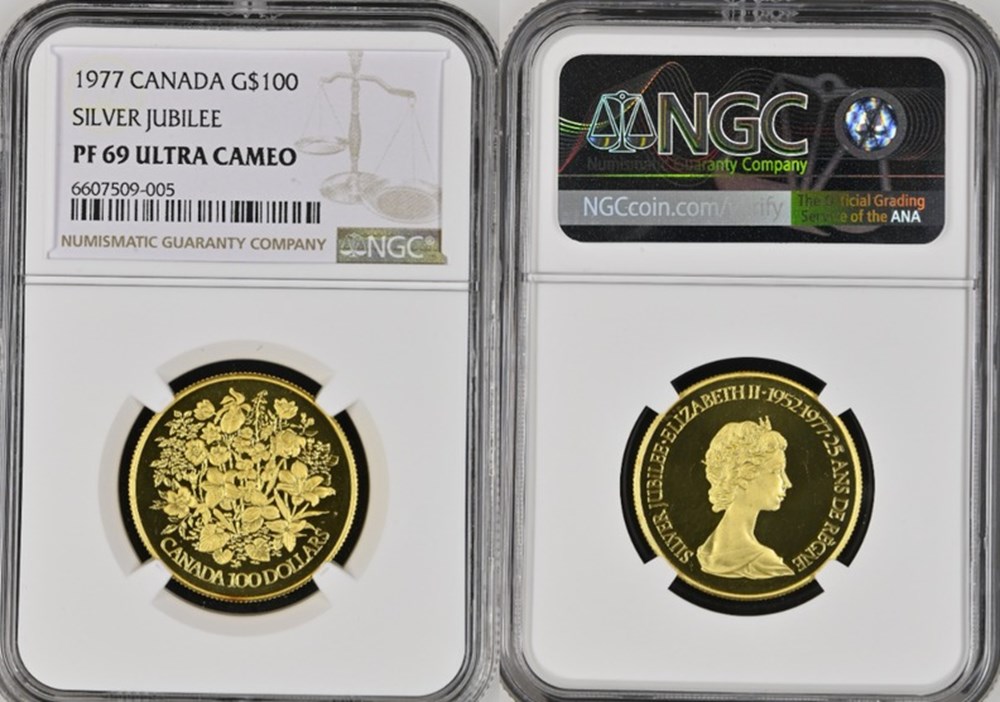 coins world canada 1977 gold proof 100 dollars of elizabeth ii silver jubilee issue