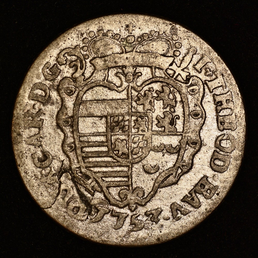 Belgium (Liège): silver 2-escalin of Prince-Bishop Johann Theodor of Bavaria, 1753 3 coins european medieval to belgium liege silver 2 escalin of prince bishop johann theodor of bavaria 1753