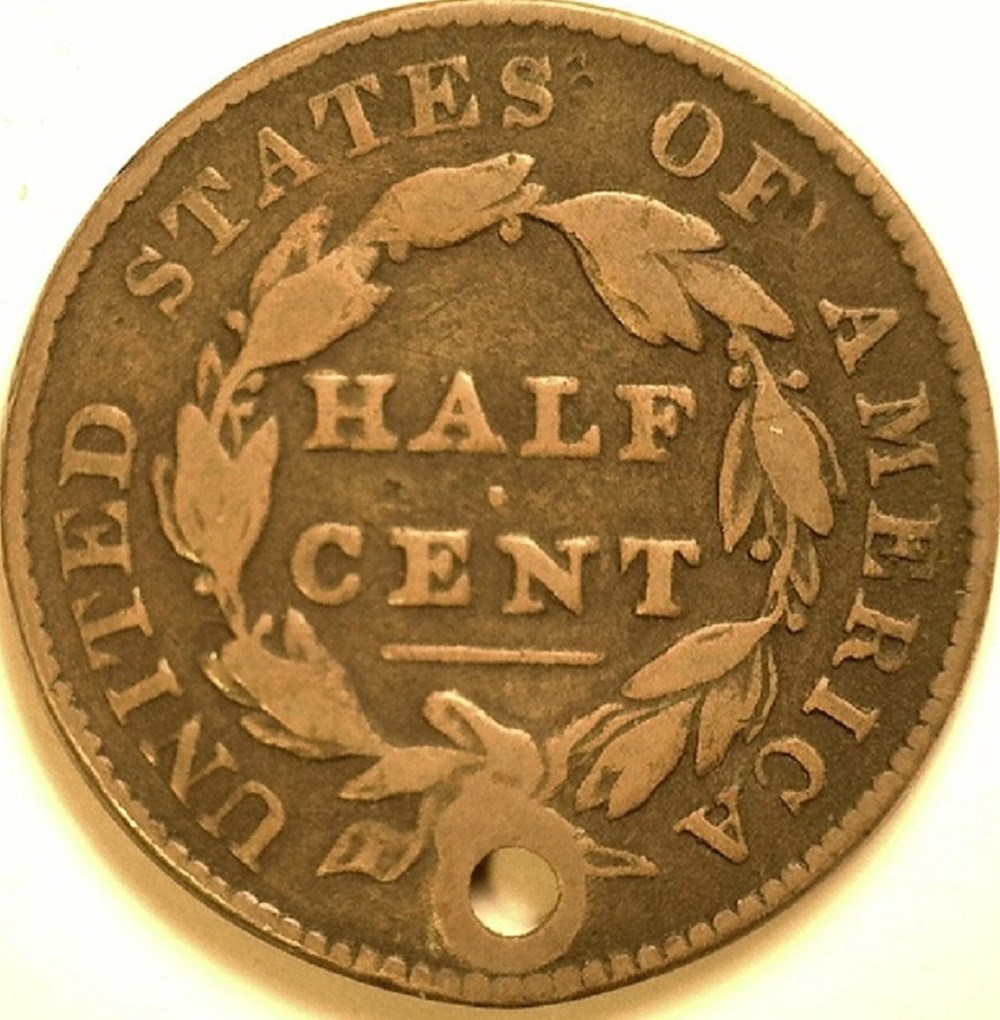 coins world united states usa 1826 half cent holed