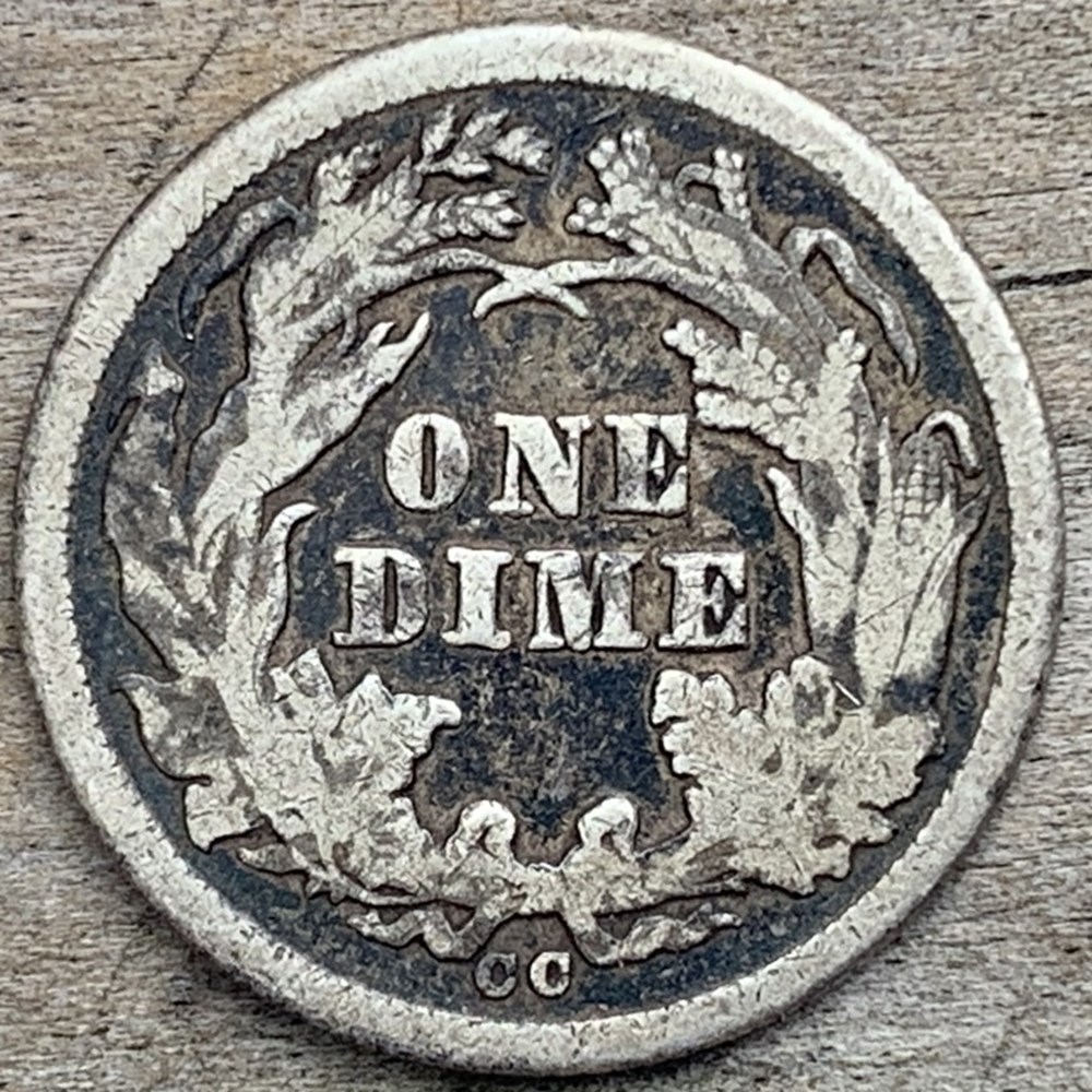 United States: silver Seated Liberty dime, 1876-CC 5 coins world united states silver seated liberty dime 1876 cc